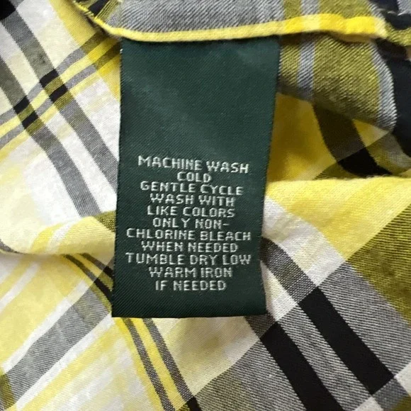 LRL Lauren Jeans Co Womens Plaid Shirt Button Up Size XL Yellow Lightweight - Picture 7 of 9